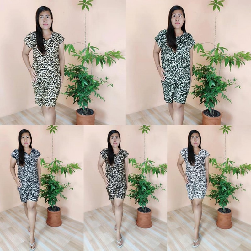 Baju tidur piyama pendek : Baby doll Pendek Motif leopard