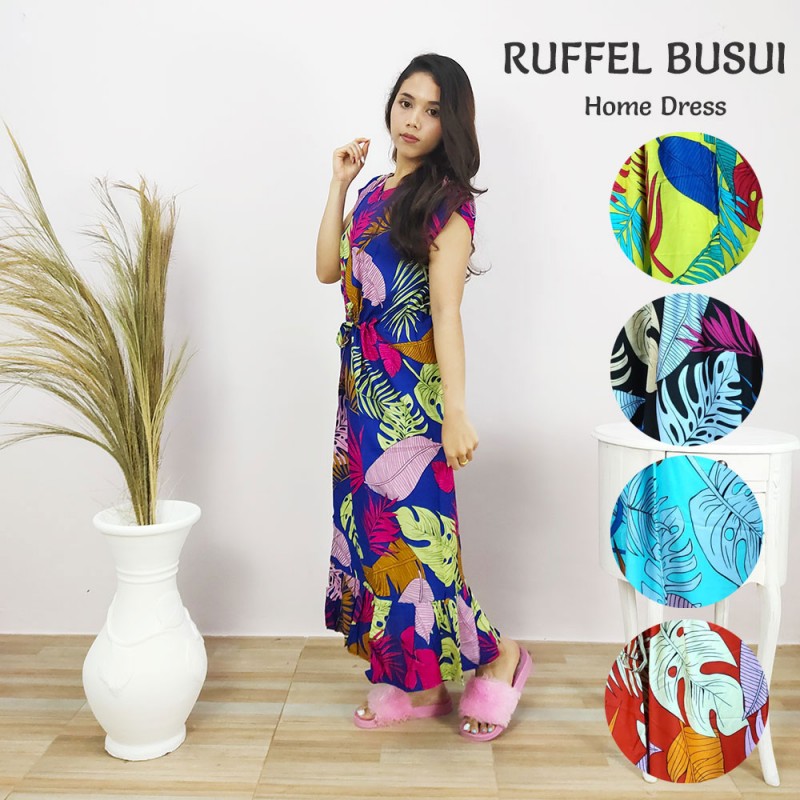 Daster Ruffle Panjang Motif Daun