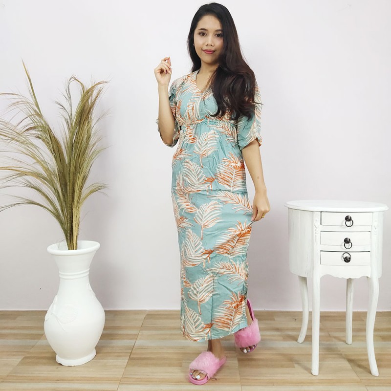 Daster Panjang Lengan ¾ Motif Palem
