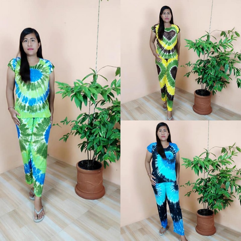 Baju tidur piyama panjang :Baby doll Panjang motif Kain pantai