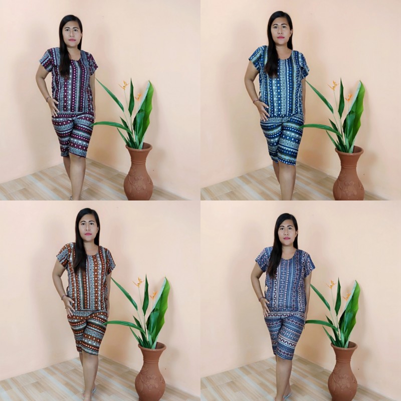 Baju tidur piyama pendek : Baby doll pendek motif Etnik