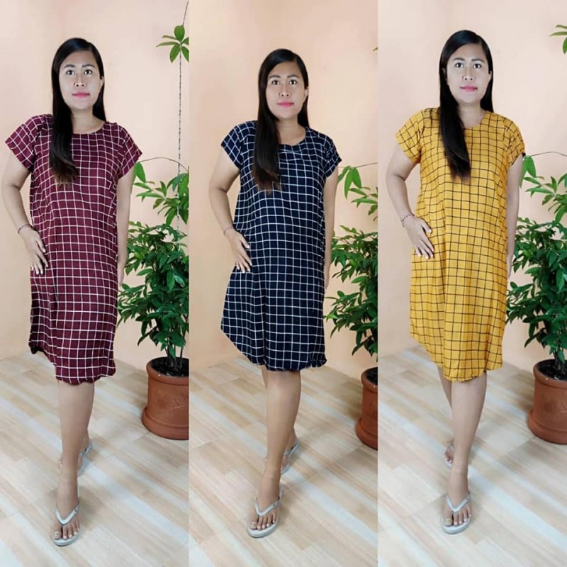 Daster Bali model payung motif kotak.
